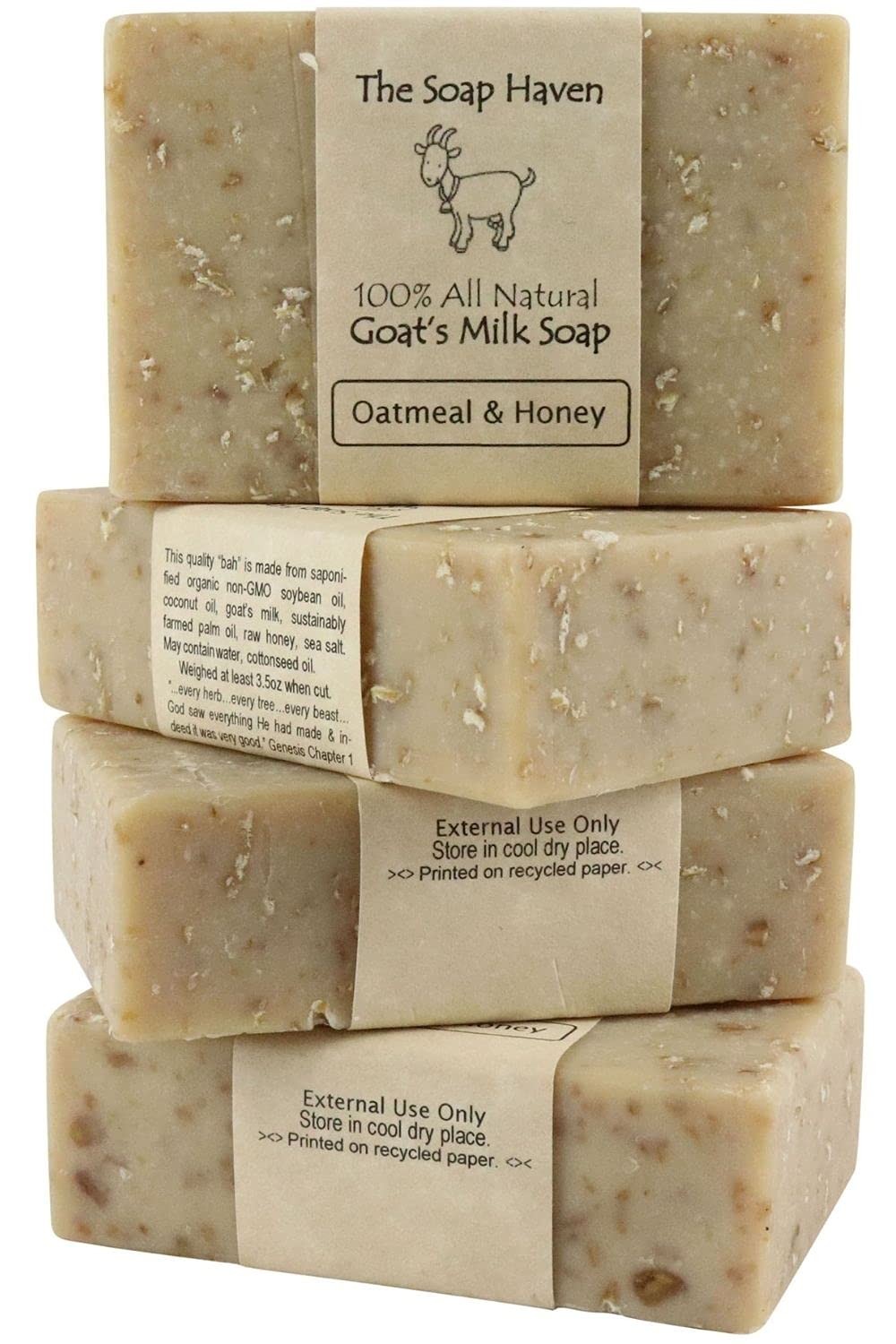 Honey Goat Milk Soap Bars (4 Pack) Handmade in USA, Fragrance Free